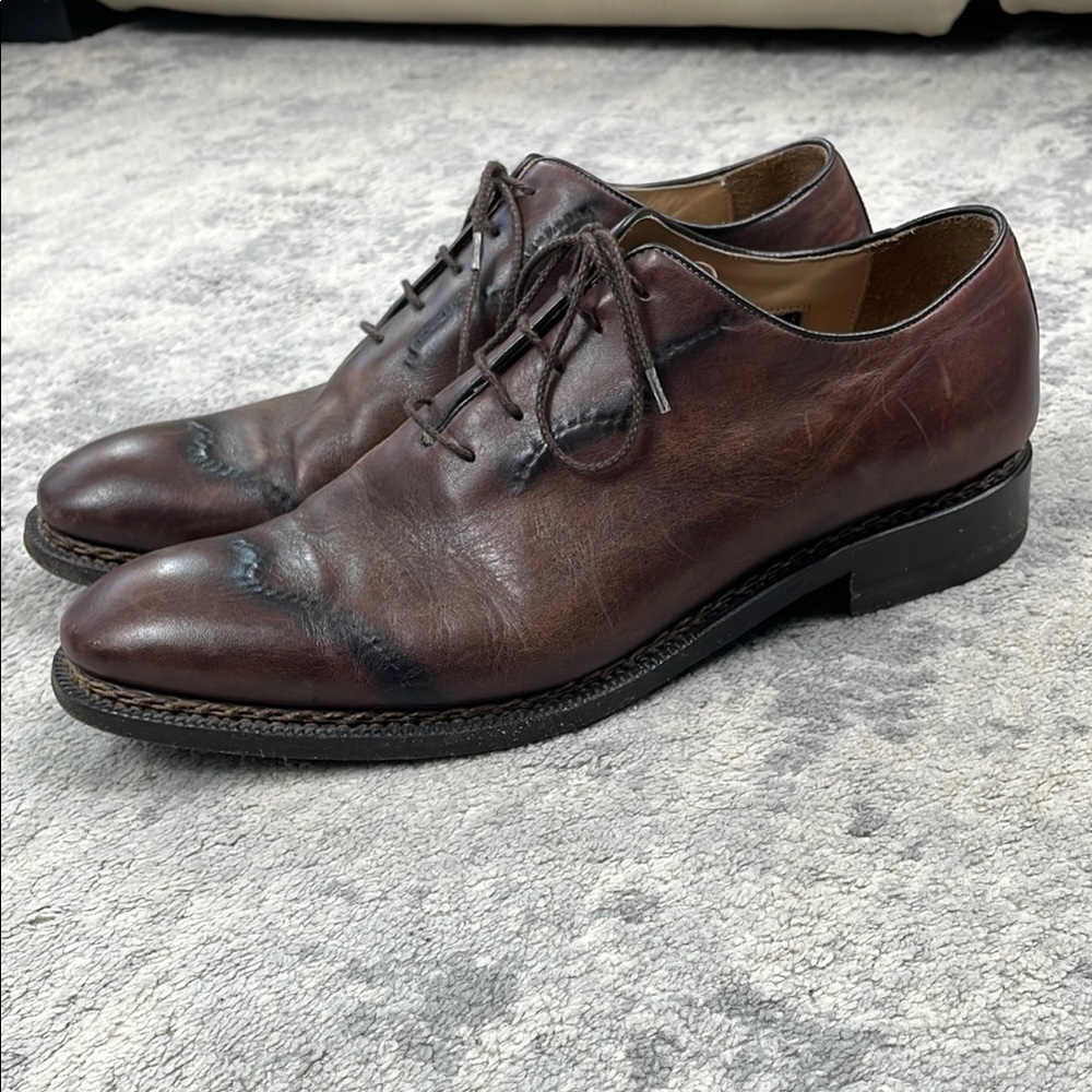 Calzoleria Harris Barneys New York Derby Oxford Distressed Leather Shoes 10.5